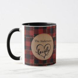 Caneca Natal em Família Rustico em Madeira com Xadrez de