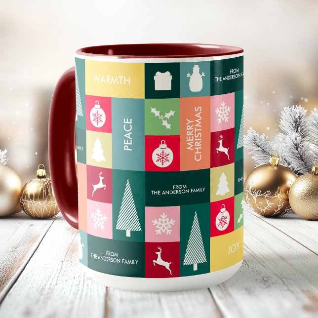 Caneca Natal Feliz Feriados - Nome da Família Moderna (Christmas Happy Holidays Modern Family Name Mug)