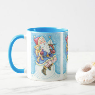 Caneca Natal fofo, Papai Noel na Bola de Neve com Brinque