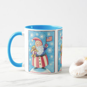 Caneca Natal Fofo, Papai Noel Patriótico com Bandeira