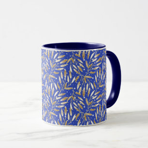 Caneca Natal, Galhos dourados, branco, flocos de neve, in