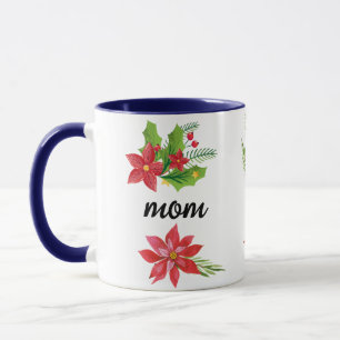 Caneca Natal Holly Black Script Mãe Blue