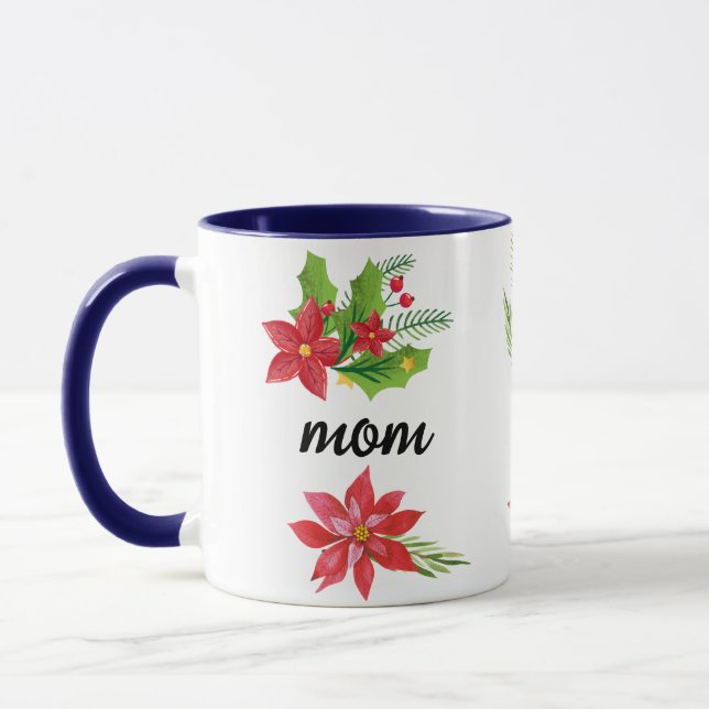 Caneca Natal Holly Black Script Mãe Blue (Esquerda)