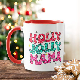 Caneca Natal Holly Jolly Mama Modern Glitter Script