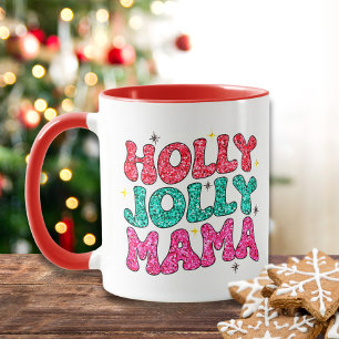 Caneca Natal Holly Jolly Mama Modern Glitter Script