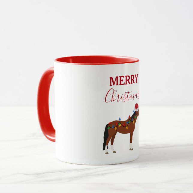 Caneca Natal Horse Santa Hat Xmas Luzes Xmas (Frente Esquerda)