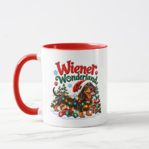 Caneca Natal Longo e Alegre, Dachshund Engraçado no Natal