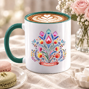 Caneca Natal monograma floral folclórico festivo