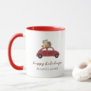 Caneca Natal Oferece Carro Vermelho Seu Nome Feliz Féria