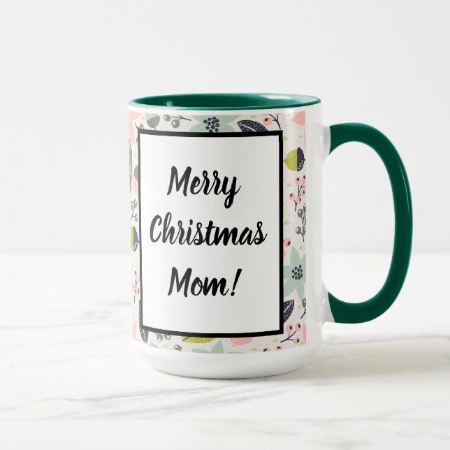 Caneca Natal Poinsettia Acorns Cinza Aqua Verde limão (Direita)