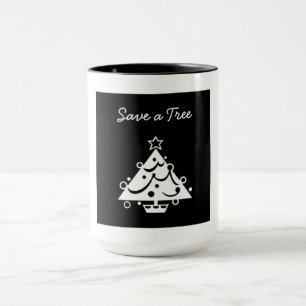 Caneca Natal preto e branco Salvar a árvore