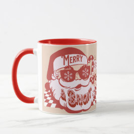 Caneca Natal Retro Santa Alegre Brilhante Rosa Vermelho