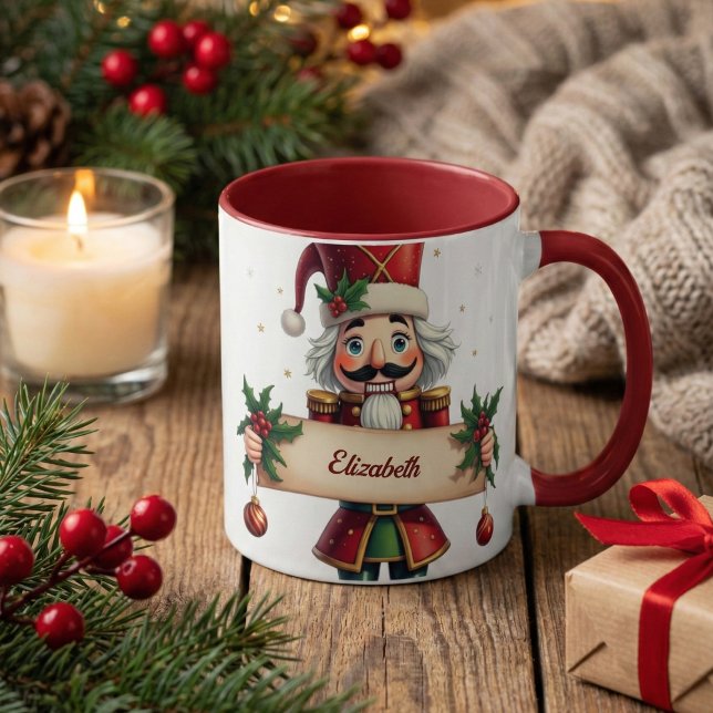 Caneca Natal Tradicional do Festivo Noz-Cole (Personalized Nutcracker Christmas Mug with Name – Cozy Holiday Gift)