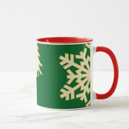 Caneca Natal verde com flocos de neve creme
