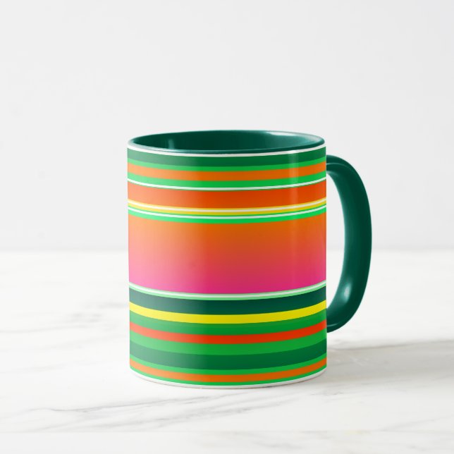 Caneca Natal verde vermelho listrado artístico (Frente Esquerda)