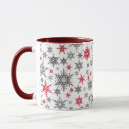 Caneca Natal, vermelho, branco, flocos de neve, inverno, 