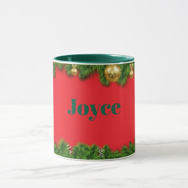 Caneca Natal Vermelho TEMPLATE, Texto/Nome Verde, (Centro)