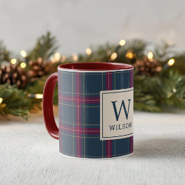 Caneca Natal Xadrez Escocês Vermelho e Azul Marinho Cláss