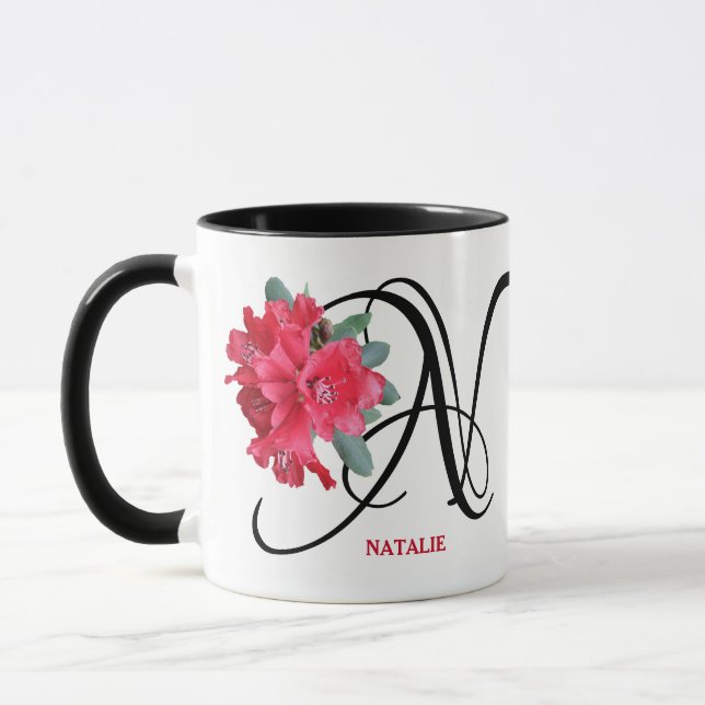 Caneca Natalie personalizável nome monograma flores verme (Esquerda)