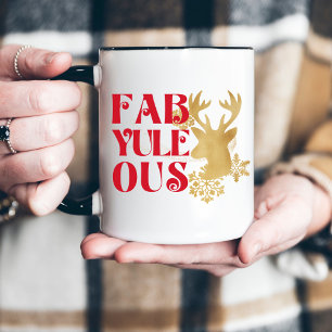 Caneca Natalino Reno Vermelho e Dourado Fab-Yule-Ous