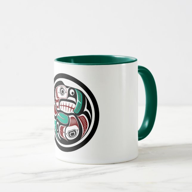 Caneca Native American Red Black Haida Art Otter Salmon (Frente Esquerda)