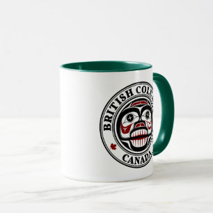 Caneca Nativo Americano Vermelho Negro Haida Art Crânio