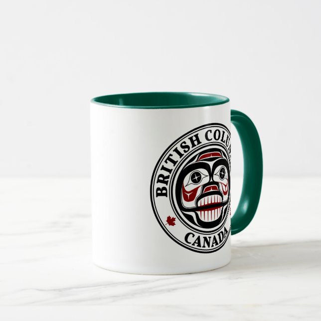 Caneca Nativo Americano Vermelho Negro Haida Art Crânio (Frente Esquerda)