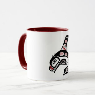 Caneca Nativo Americano Vermelho Preto Baleia Assassina H