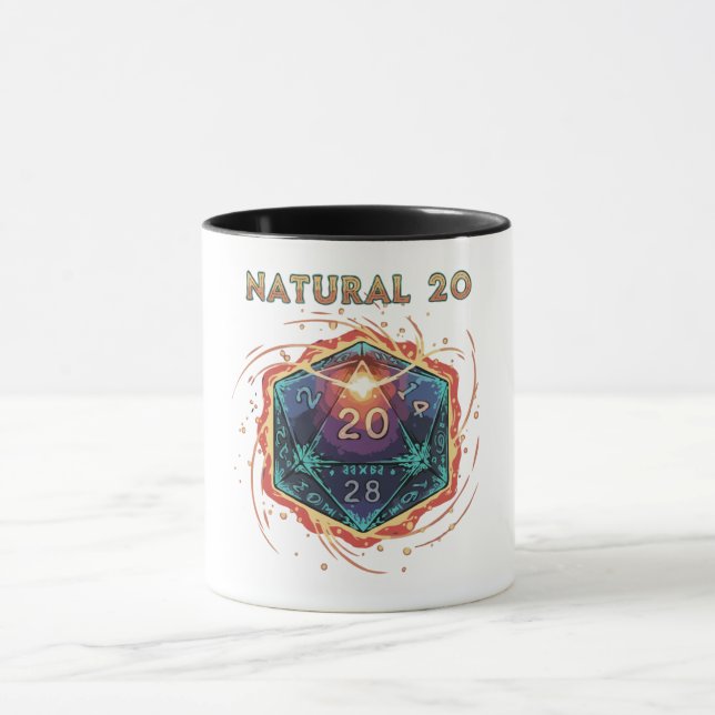 Caneca Natural 20 Flaming D20 Dice | Epic D&D Critical   (Centro)