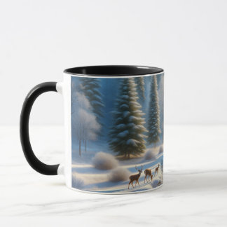 Caneca Nature Mug, Deer, Winter Scene, wildlife coffee mu