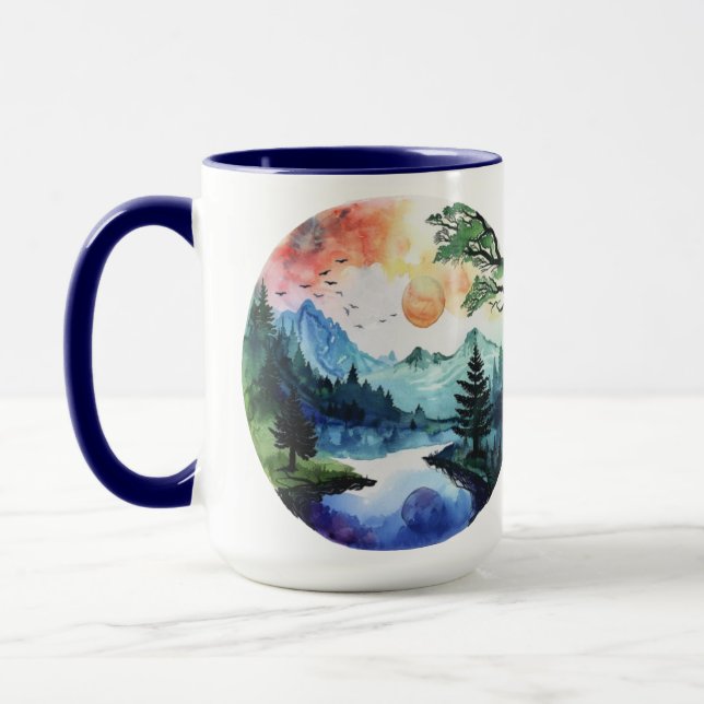 Caneca Natureza Cena Aquarela (Esquerda)