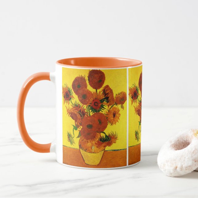 Caneca Natureza Morta com Vaso com 15 Girassóis Vincent v (Com Donut)