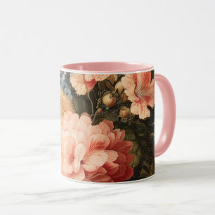 Caneca Natureza-Morta Floral Vintage com Flor Vermelha e