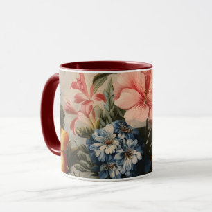 Caneca Natureza-morta floral vintage com flores tropicais