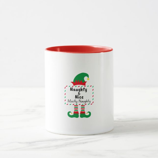 Caneca Naughty Nice Mostly Naughty Elf Funny Xmas Mug (Centro)