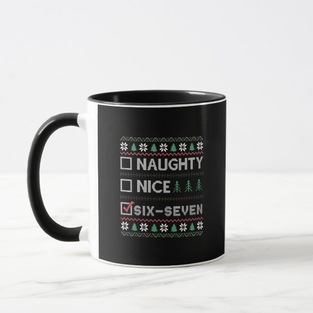 Caneca Naughty Nice Six Seven Funny  6 7 Ugly Christmas  (Esquerda)