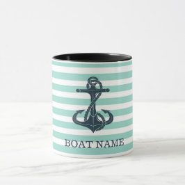 Caneca Náutico, Âncora, Listras Verde Menta