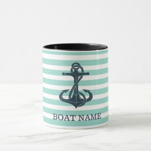 Caneca Náutico, Âncora, Listras Verde Menta