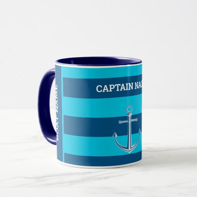 Caneca Náutico Personalizar Marinho de Âncora do Nome do  (Frente Esquerda)
