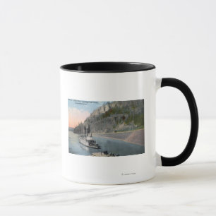 Caneca Navio a vapor da cidade de Dallas no rio Columbia