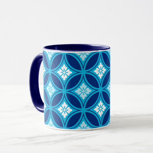 Caneca Navio com Motif Flor, Azul Indigo Profundo (Frente Esquerda)