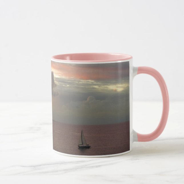 Caneca Navio de vela em sol Belo e Rosa, paisagem (Direita)