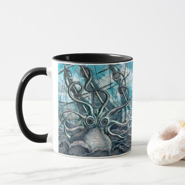 Caneca Navio gigante Octopus Blue Sea Monster (Com Donut)