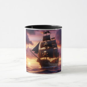 Caneca Navio pirata ao nascer do sol/pôr do sol