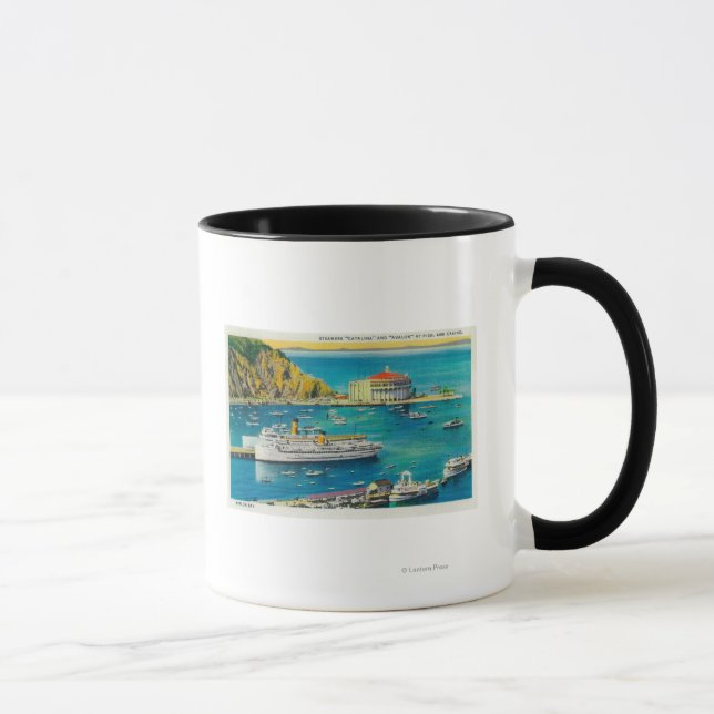 Caneca Navios a vapor Catalina e Avalon em Pier e Casino (Direita)