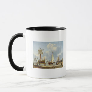 Caneca Navios na água calma com figuras pela costa