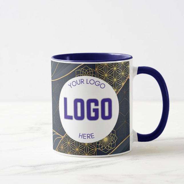 Caneca Navy Blue and Gold Modern Boho Custom Logo Mug (Direita)