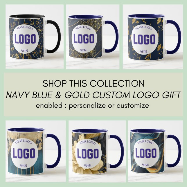 Caneca Navy Blue and Gold Modern Boho Custom Logo Mug (Criador carregado)