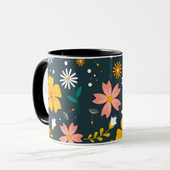 Caneca Navy Floral Garden Whimsical Spring Pattern (Frente Esquerda)