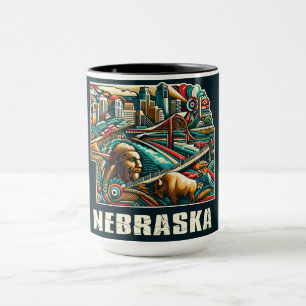 Caneca Nebraska Bold Geométrico City Skyline Art
